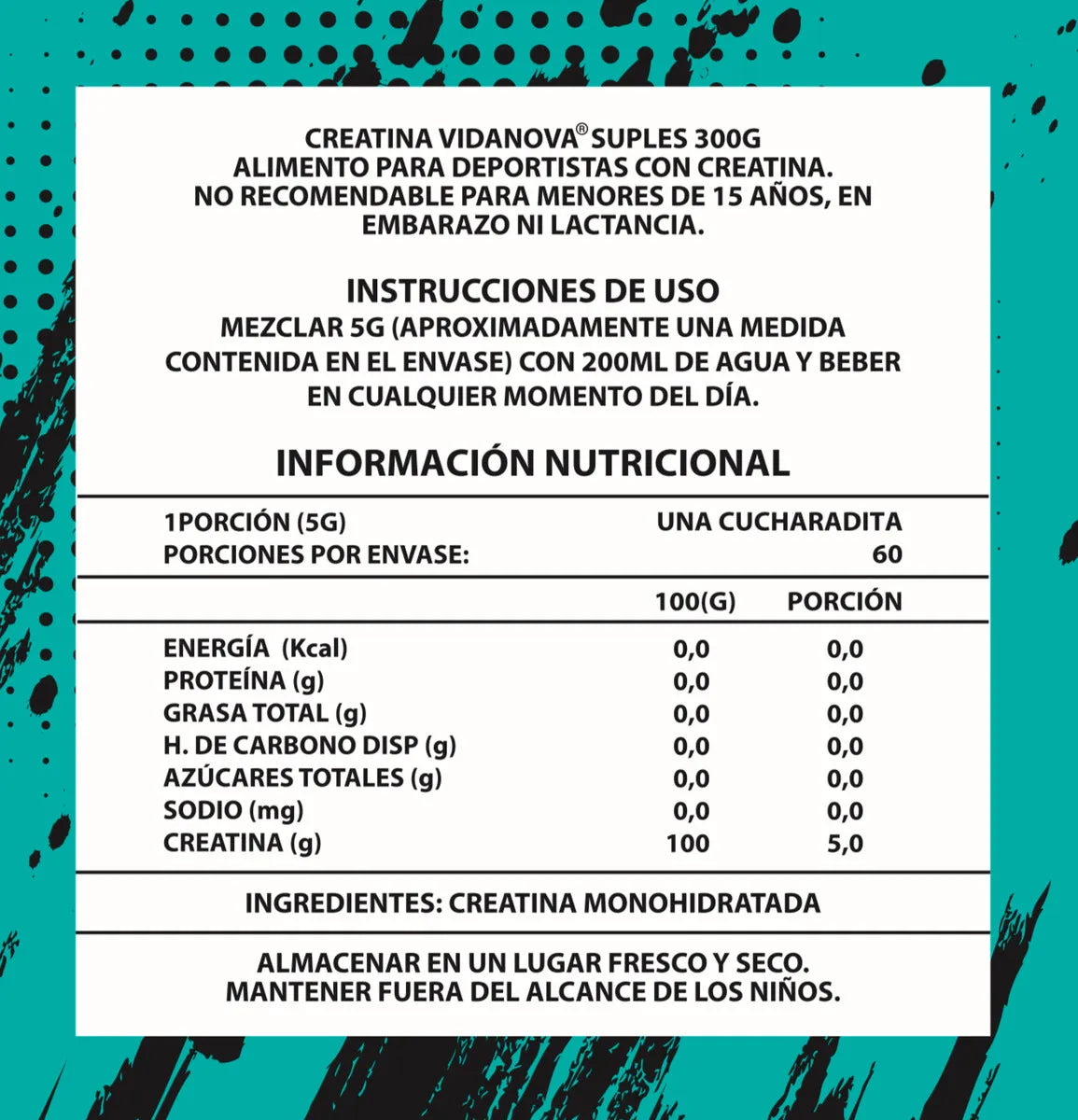 Creatina PRO Monohidratada Micronizada 300g - Vidanova® Suples